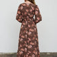 Floral V-neck Long Sleeve Ruffle Trim Midi Dress