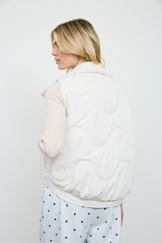 Wave Quilted Snap-Front Stand Collar Vest