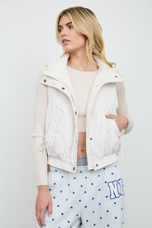 Wave Quilted Snap-Front Stand Collar Vest