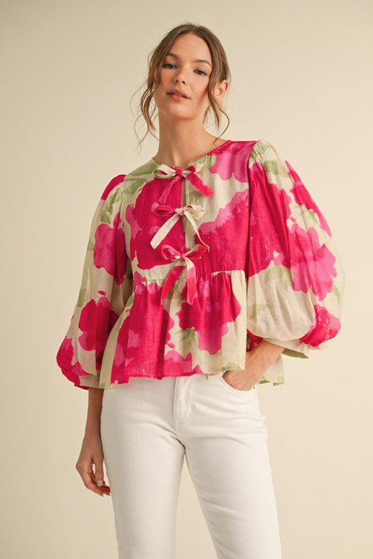 Bow Ties Peplum Print Top