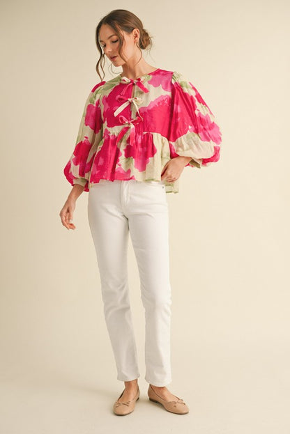 Bow Ties Peplum Print Top