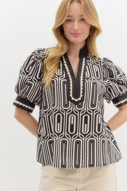 Abstract Black & White Print Top