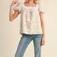 Square neck embroidered smocked top