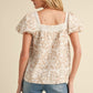 Square neck embroidered smocked top