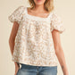 Square neck embroidered smocked top