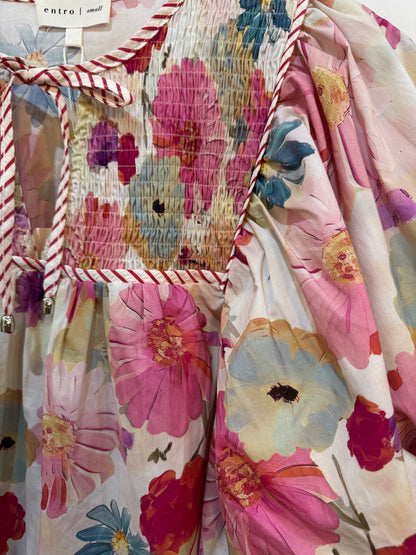 Floral Smocked Contrast Trim Top