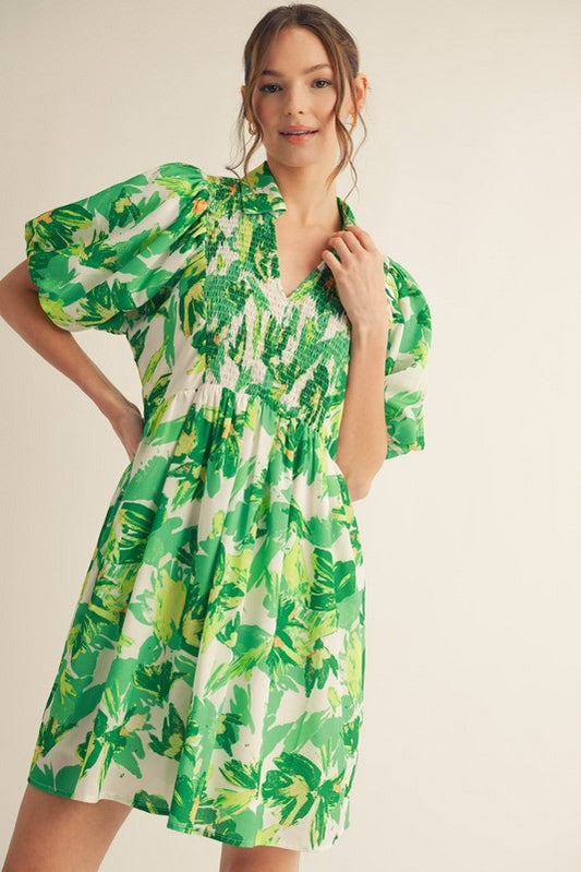 Floral Print Puff Sleeve Dress