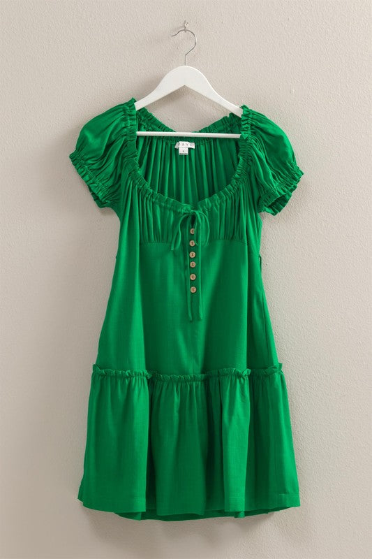 Short Sleeve Linen Mini Dress