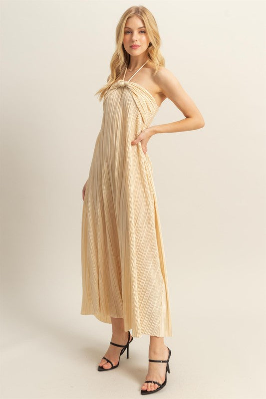 Halter Neck Flowy Maxi Dress Champagne / Medium Halter Neck Flowy Maxi Dress Champagne / Medium