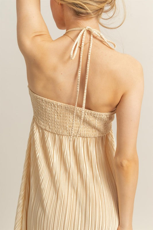 Halter Neck Flowy Maxi Dress Champagne / Medium Halter Neck Flowy Maxi Dress Champagne / Medium