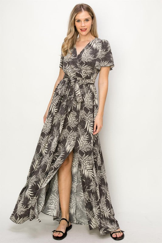 Tropical Print Slit Maxi Dress