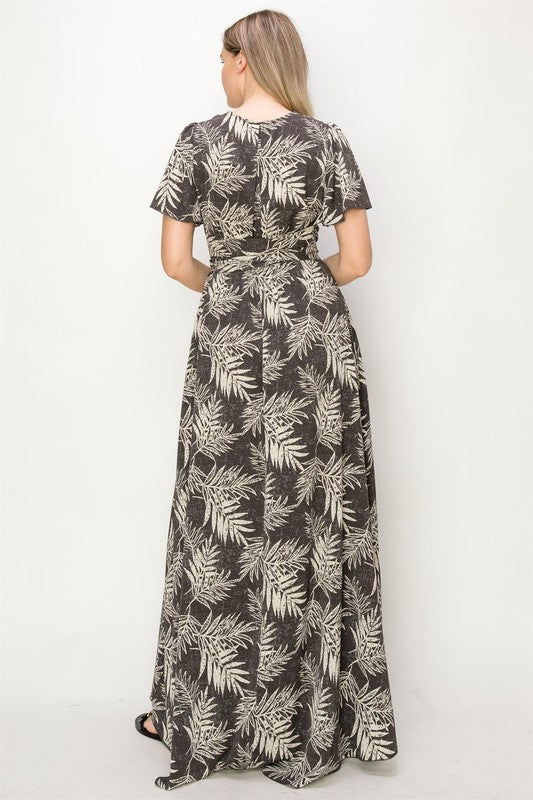 Tropical Print Slit Maxi Dress