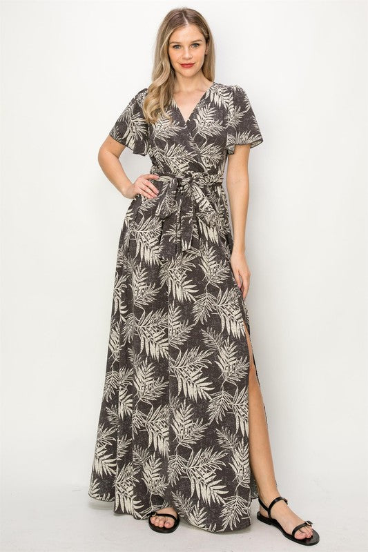 Tropical Print Slit Maxi Dress