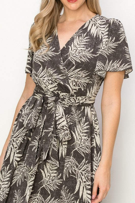 Tropical Print Slit Maxi Dress