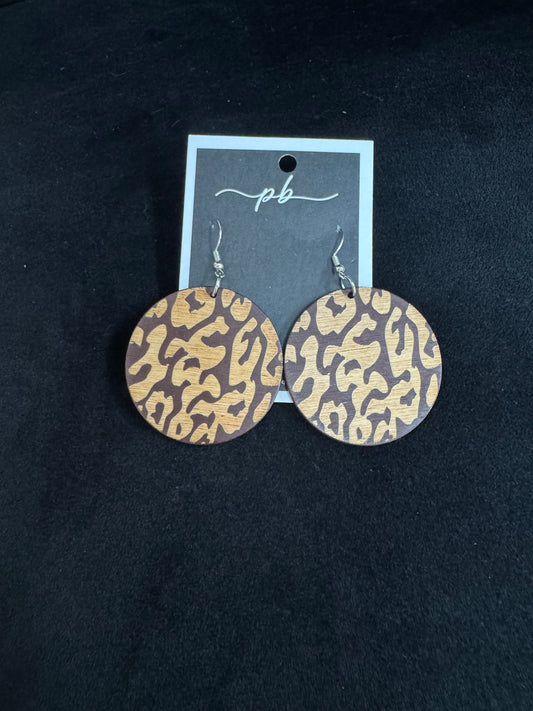 Wooden Leopard Print Earrings