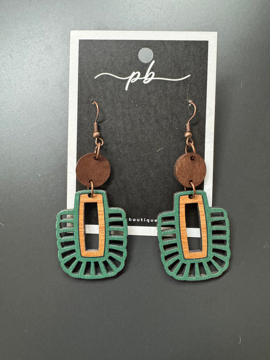 Brown and Green Wooden Earrings