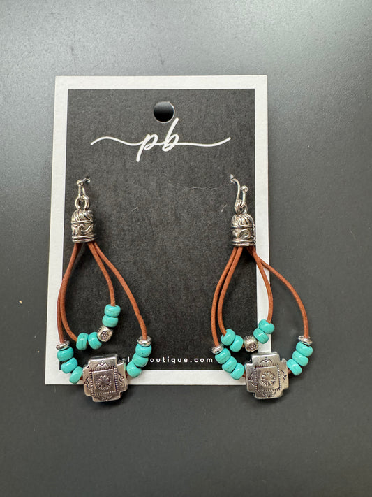 Turquoise & Silver Beaded Dangle Earrings