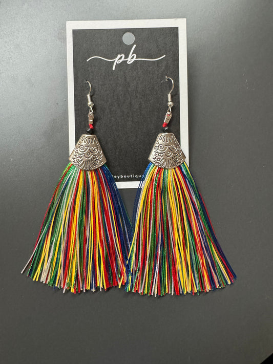 Multi Colored Tassel Dangle Earrings