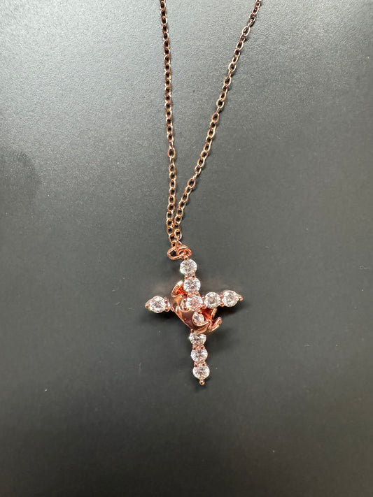 Rose Gold Rhinestone Cross Necklace