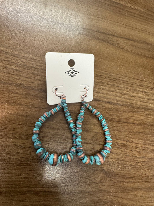 Turquoise & Bronze Dangle Hoops