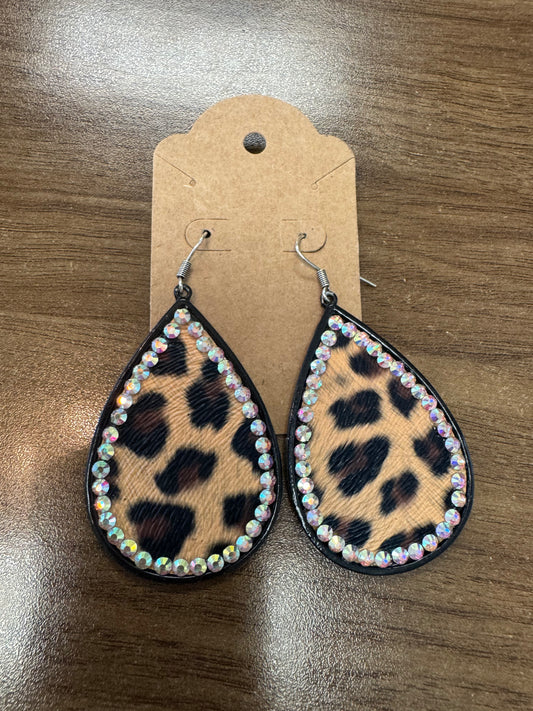 Leopard Print Teardrop Rhinestone Earrings