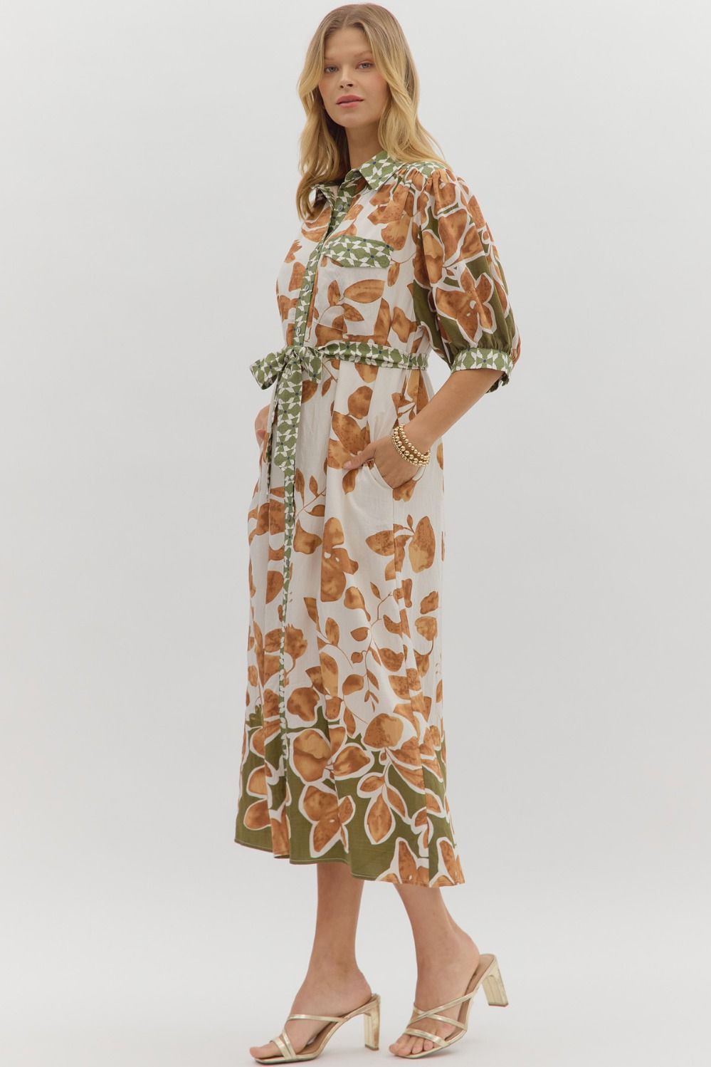 Botanical Print Midi Shirt Dress