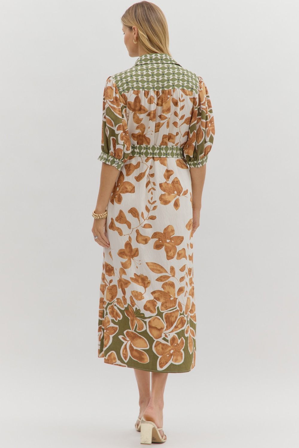 Botanical Print Midi Shirt Dress