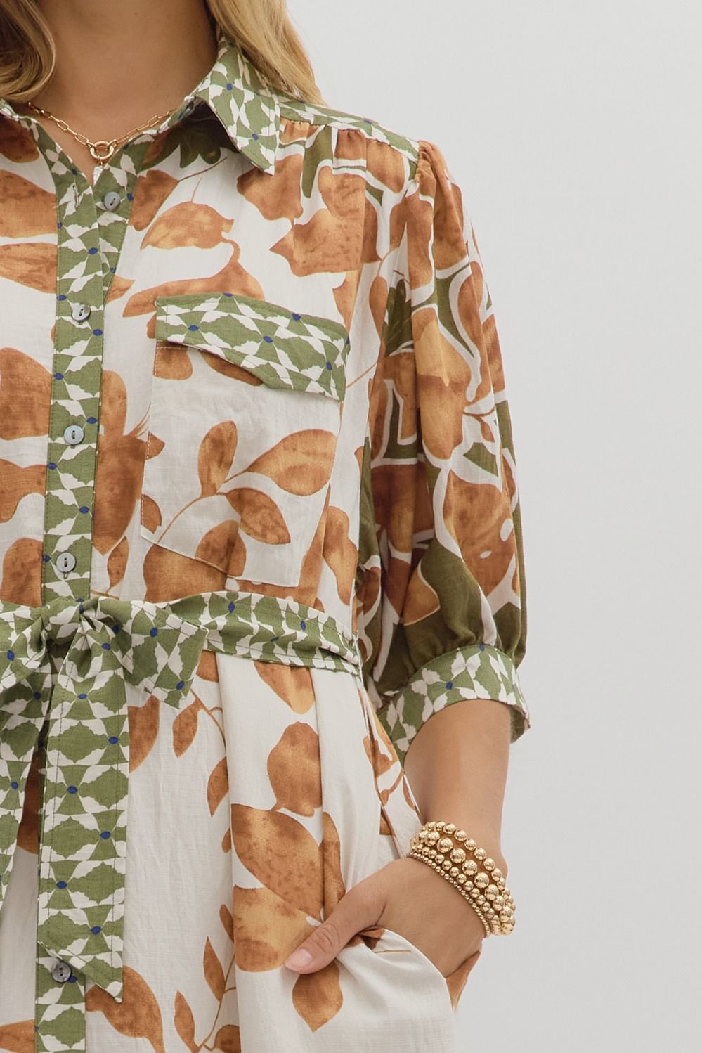 Botanical Print Midi Shirt Dress