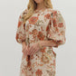 Floral Print Elbow Puff Sleeve Mini Dress