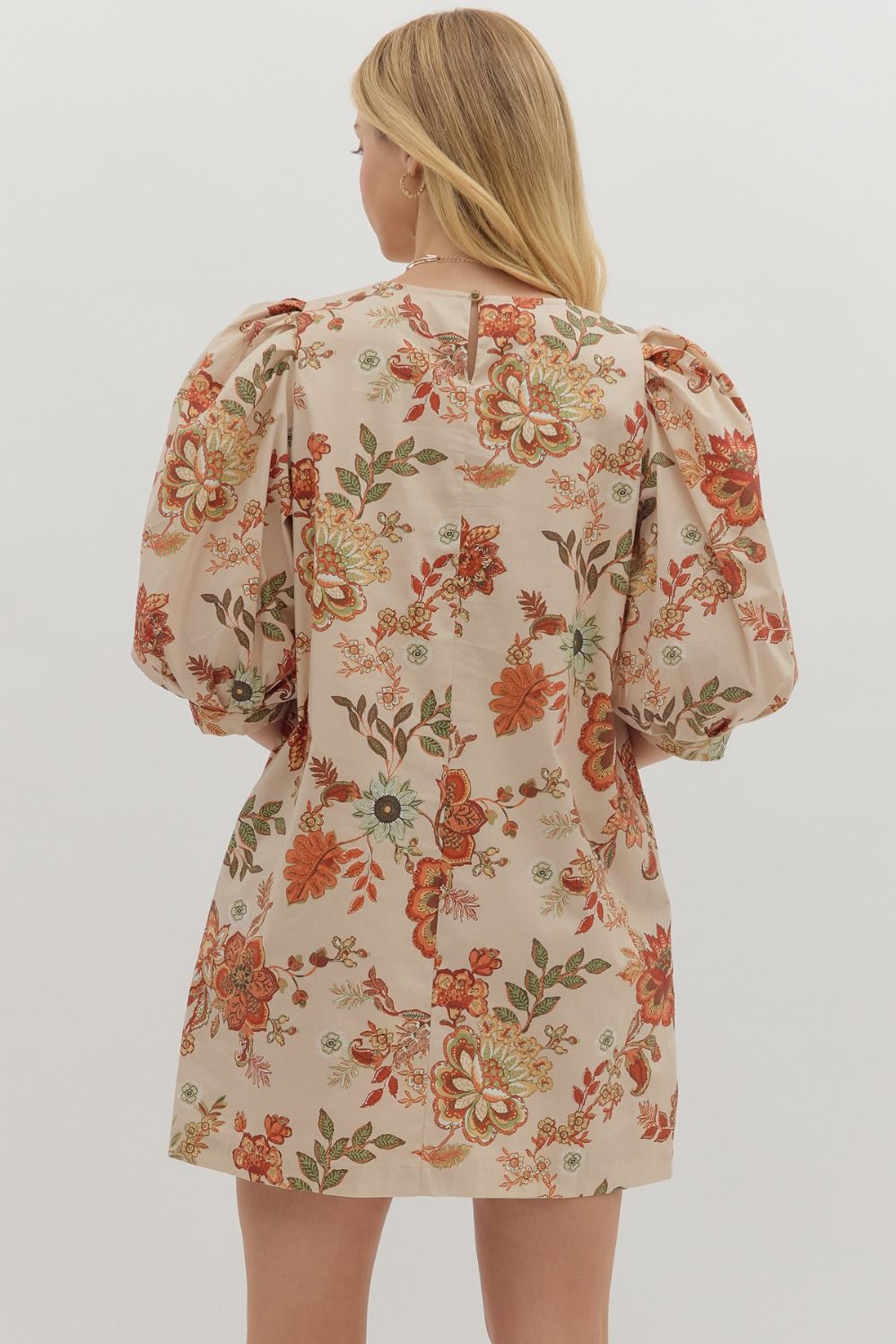 Floral Print Elbow Puff Sleeve Mini Dress