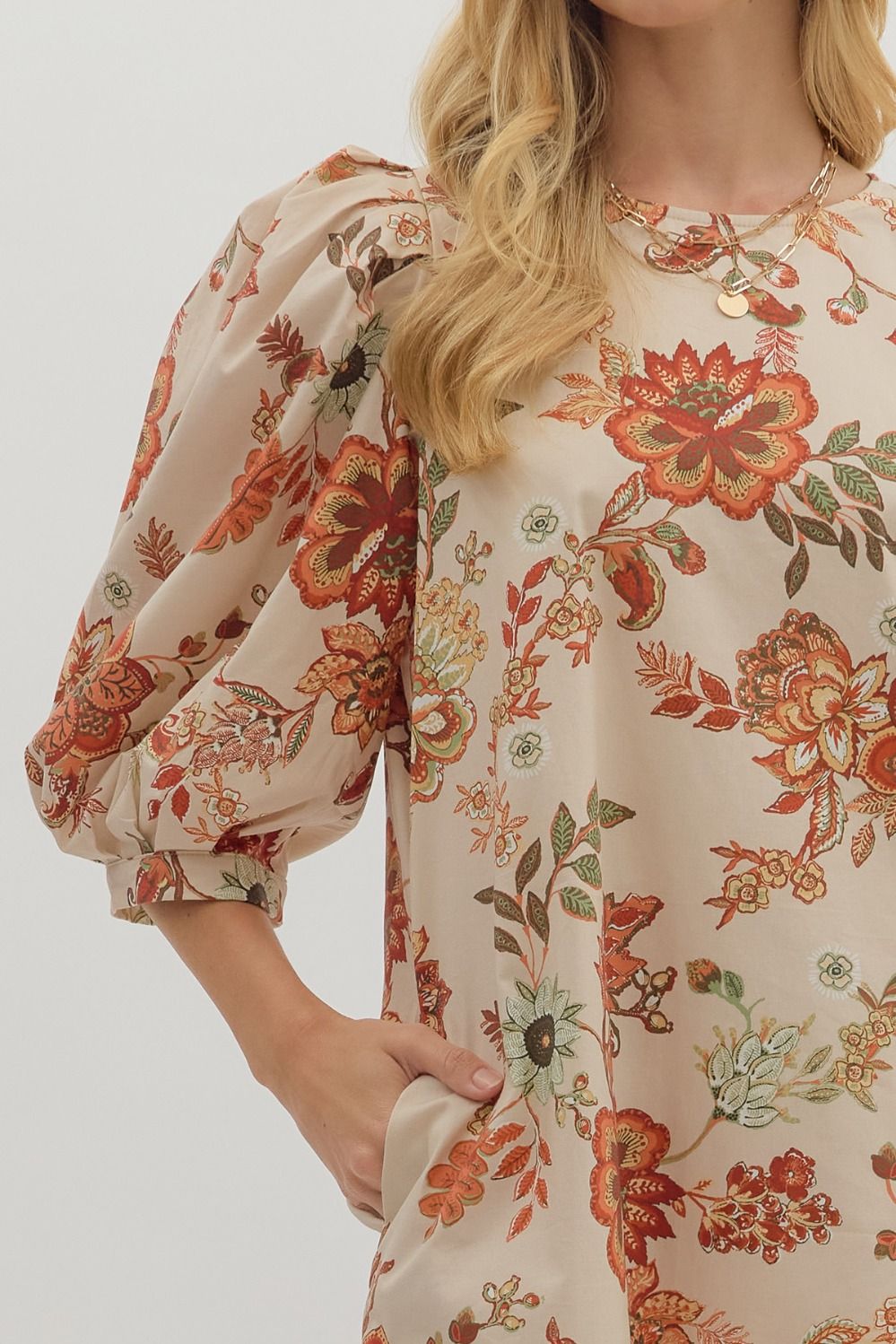Floral Print Elbow Puff Sleeve Mini Dress