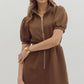 Short Sleeve Zip Front Mini Dress