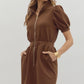 Short Sleeve Zip Front Mini Dress