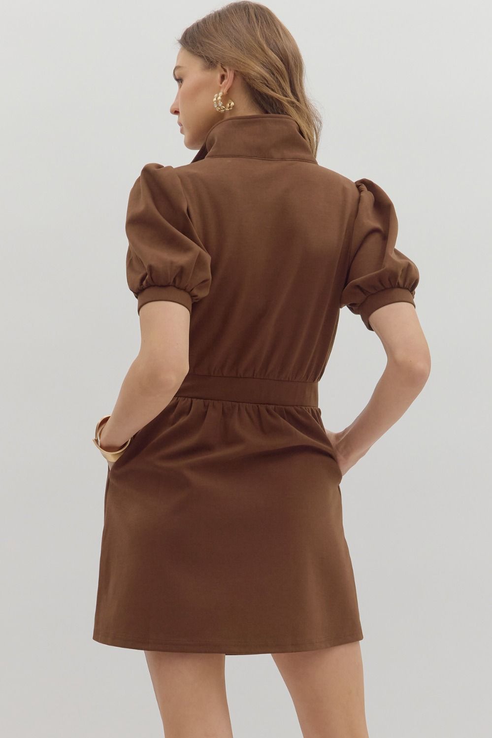 Short Sleeve Zip Front Mini Dress