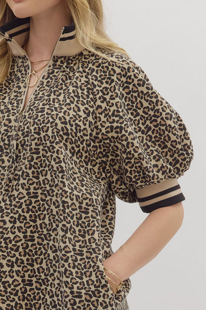 Cheetah Print Short Sleeve Mini Dress