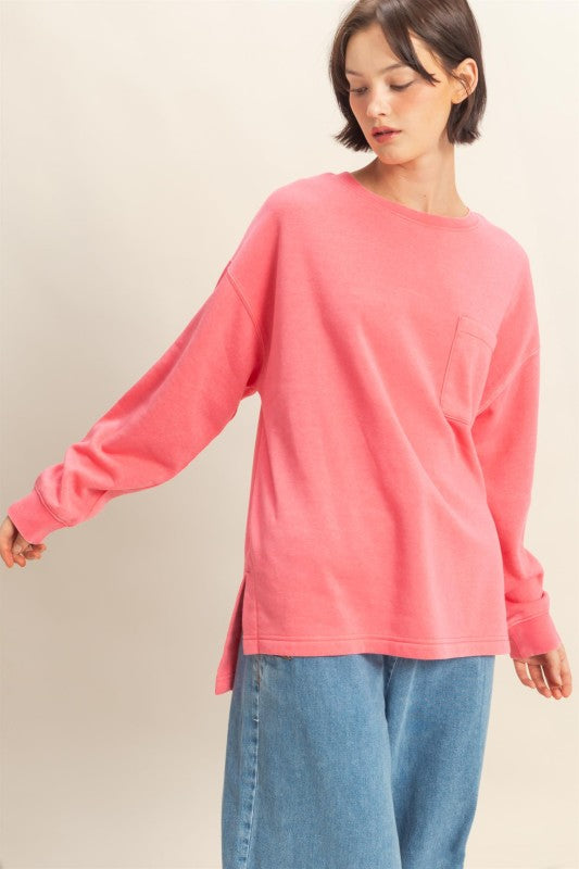 Crew Neck Single Pocket Pullover Sweatshirt
