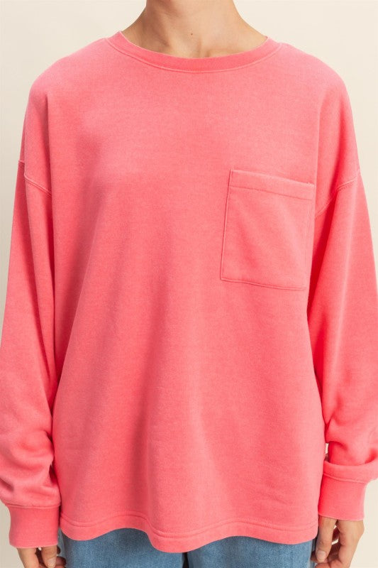 Crew Neck Single Pocket Pullover Sweatshirt