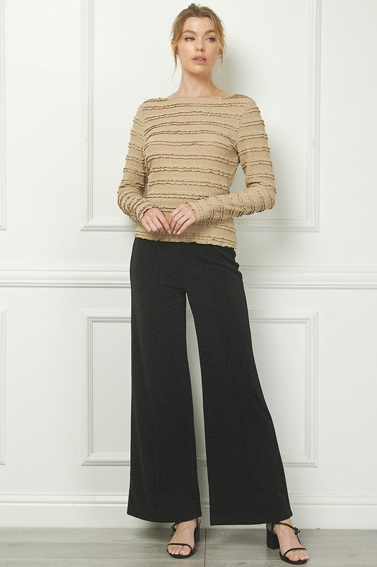 Lurex Front Seam Wide Leg Pant