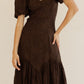 Puff Sleeve Embroidered Midi Dress
