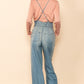 Vintage Washed Denim Wide Leg Overall Jumpsuit
