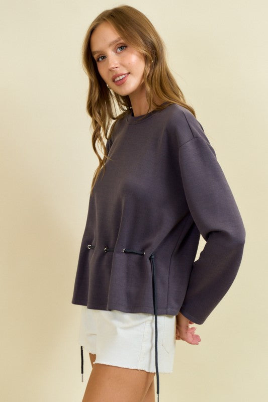 Drawstring Front Waist Top
