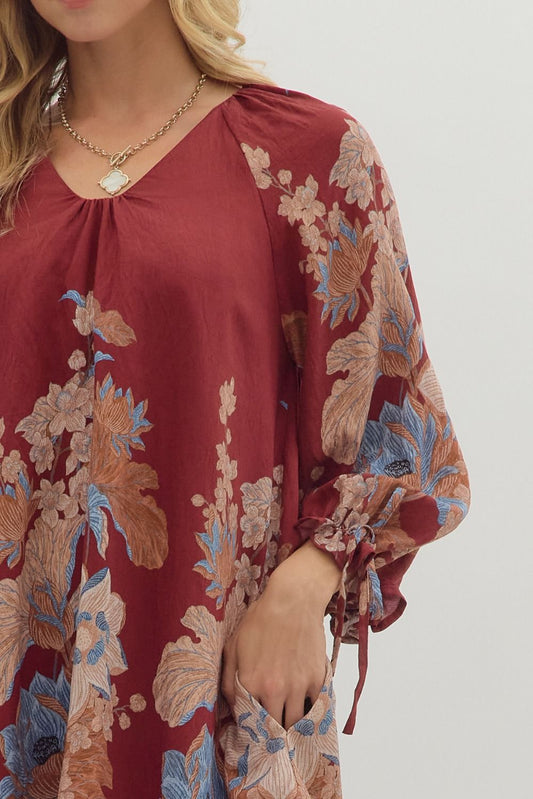 Floral Print Long Sleeve Dress