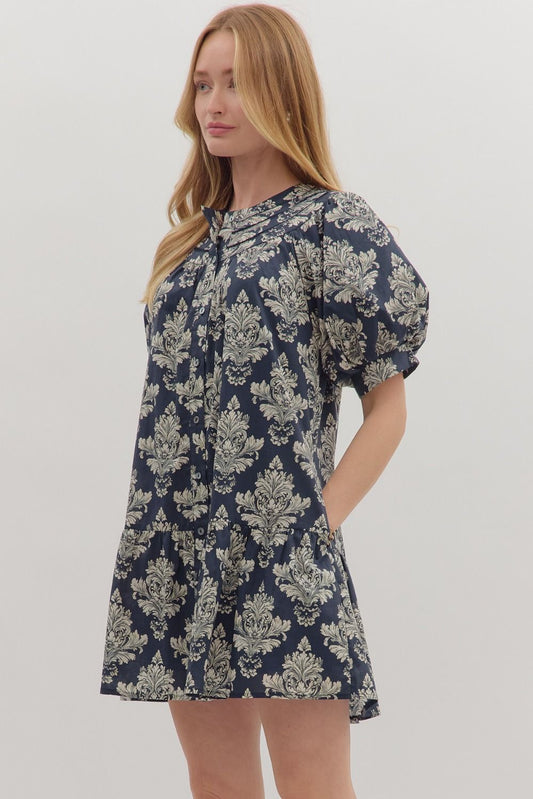 Botanical Short Puff Sleeve Mini Dress