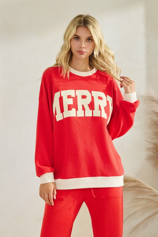 Cloudy Knit “Merry” Ringer Sweatshirt