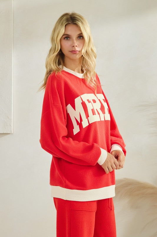 Cloudy Knit “Merry” Ringer Sweatshirt