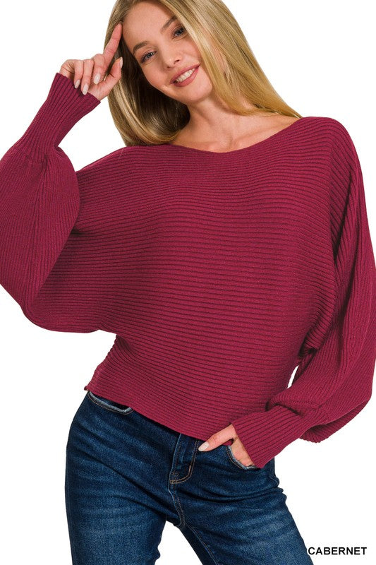 Boat Neck Ballon Sleeve Sweater