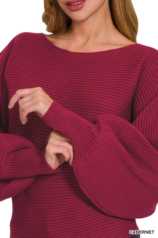 Boat Neck Ballon Sleeve Sweater