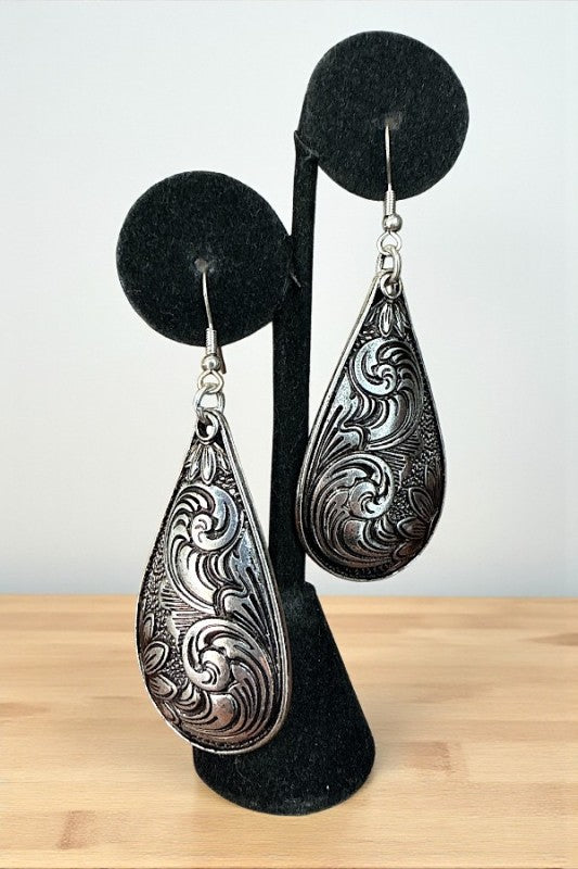 Western Etched Teardrop Earring