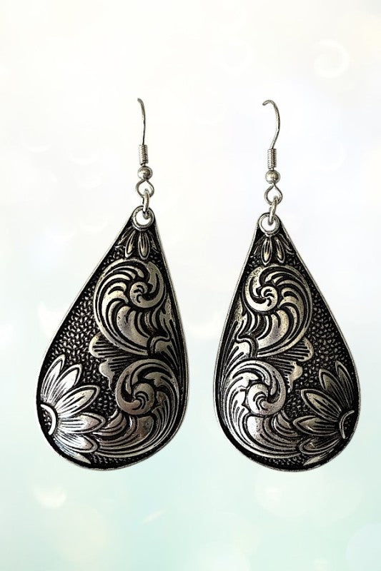 Western Etched Teardrop Earring