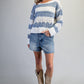 Long Sleeve Striped Crochet Sweater